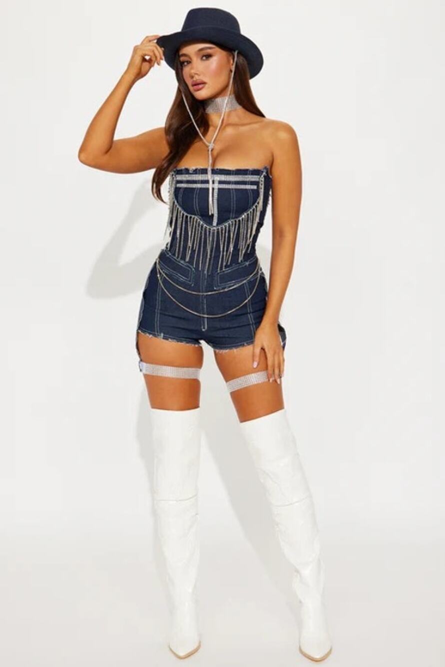 NEW Fashion Nova Denim & Diamonds Cowgirl Set Size XL
